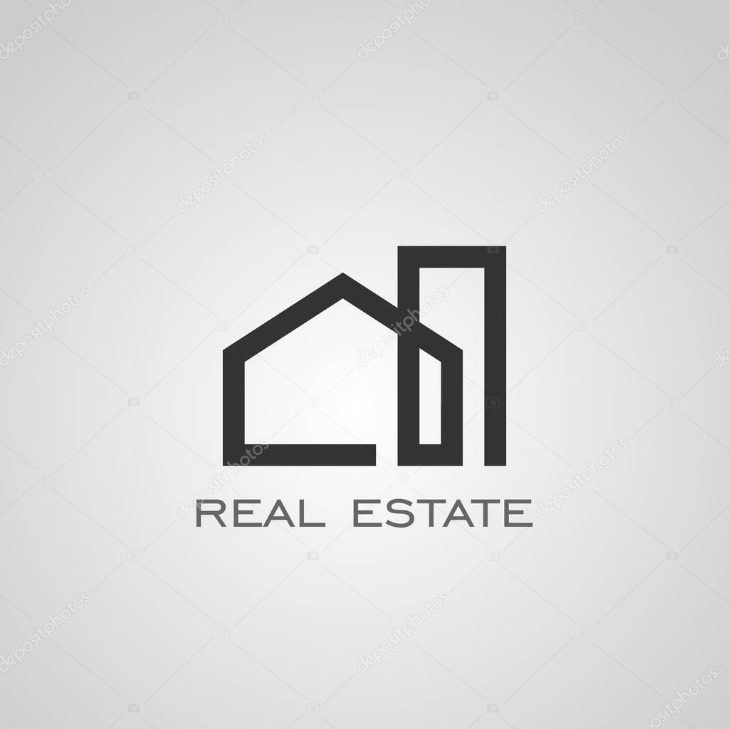 Real estate logo, simple logo design, line concept template.