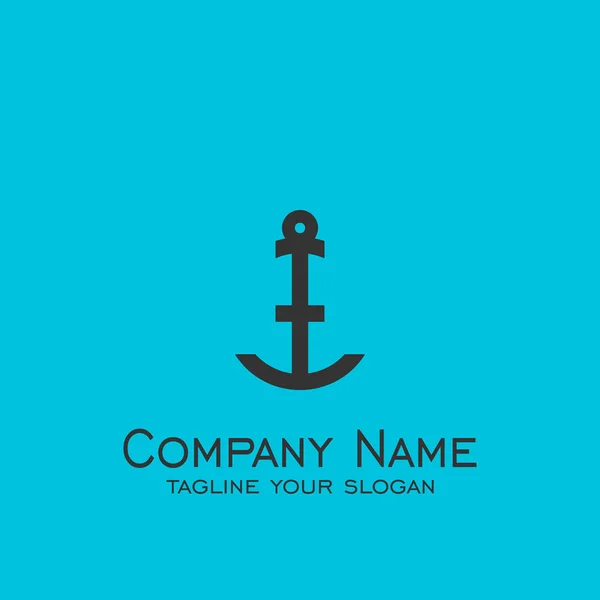 Anchor logo design, black logo isolated on blue background, simple vector icons.