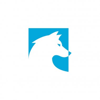 Wolf logo, mavi renkle, kare kavramı şablon simgesi illüstrasyon siluet vektör grafik tasarım,