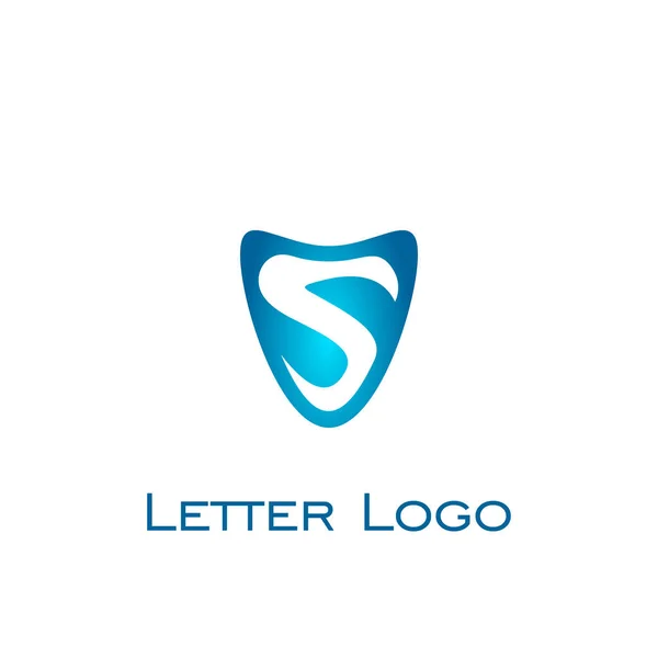 文字ロゴ 青色で シールドの概念 — ストックベクタ