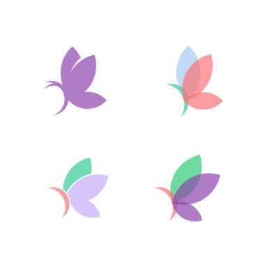 Kelebek logosu seti, vektör şeffaf kelebek logosu seti, beyaz arkaplanda pastel rengi izole edilmiş..