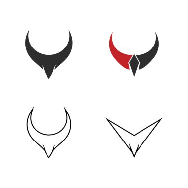 Boynuz logosu seti, boynuz logo şablonu seti, simge ve beyaz arka planda izole edilmiş boynuzlu hayvan grafik vektörü..