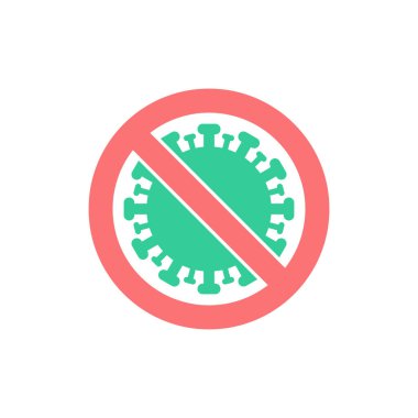 Virüs durdurma işaretleri, virüs tehlike simgeleri, virüs yasaklama işareti, virüs savaşma simgesi, virüs tehlike vektörü, beyaz zemin üzerinde düz tasarım.