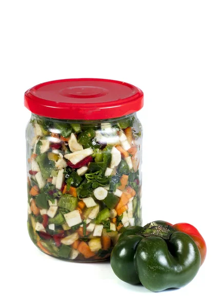 Chopped vegetables in jar — Stock Photo, Image