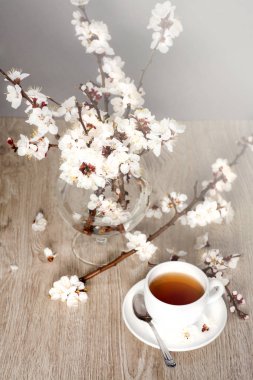Tea and apricot flowers clipart