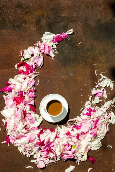 Peony petal and coffee