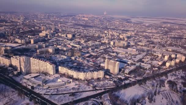 Vista Superiore Della Città Inverno Tramonto Sfondo Cielo Concetto Videografia — Video Stock