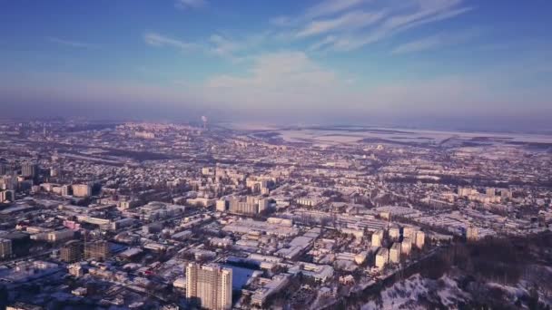 Blick Von Oben Auf Die Stadt Winter Bei Sonnenuntergang Himmel — Stockvideo