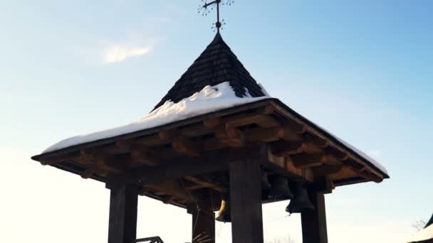 Velha Igreja Madeira Inverno Kishinev República Moldávia Inverno Paisagem Com — Vídeo de Stock