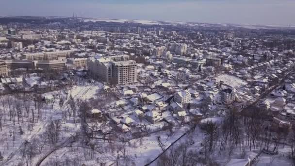 Top Uitzicht Stad Winter Luchtdrone Videografie Concept Kishinev Republiek Moldavië — Stockvideo