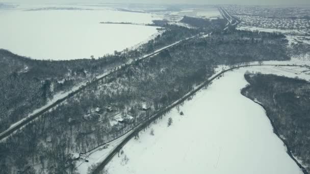 Vista Aérea Superior Desde Dron Una Carretera Invierno — Vídeo de stock