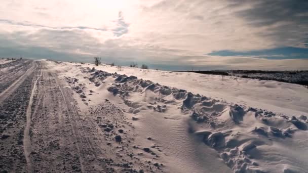 Silny Wiatr Wiejący Śnieg Nad Tundrą — Wideo stockowe