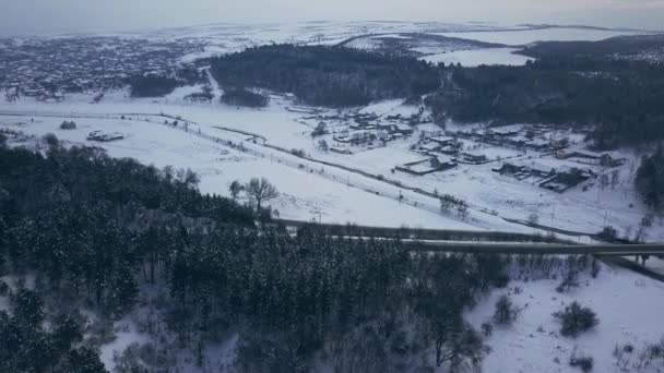 Vista Aérea Superior Drone Uma Estrada Tempo Inverno — Vídeo de Stock