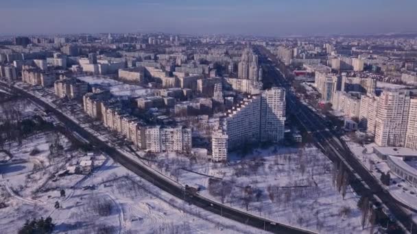 Vista Superior Cidade Inverno Pôr Sol Fundo Céu Conceito Videografia — Vídeo de Stock