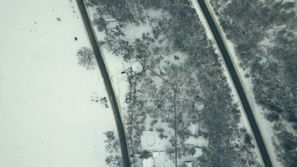 Vista Aérea Superior Desde Dron Una Carretera Invierno — Vídeos de Stock