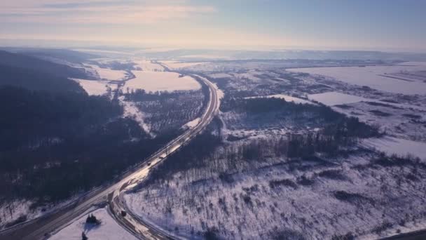 Letecký Nebo Horní Pohled Dronu Dálnici Zimním Počasí — Stock video