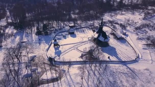 Вид Город Зимой Закате Фоне Неба Концепция Воздушного Беспилотника Кишинев — стоковое видео