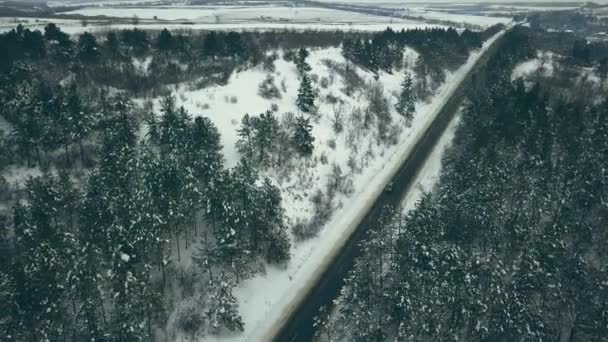 Vista Aérea Superior Drone Uma Estrada Tempo Inverno — Vídeo de Stock