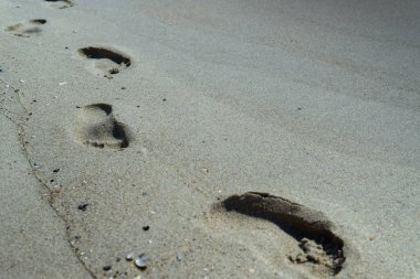 bir kişinin bir plajda ıslak kum Footprints