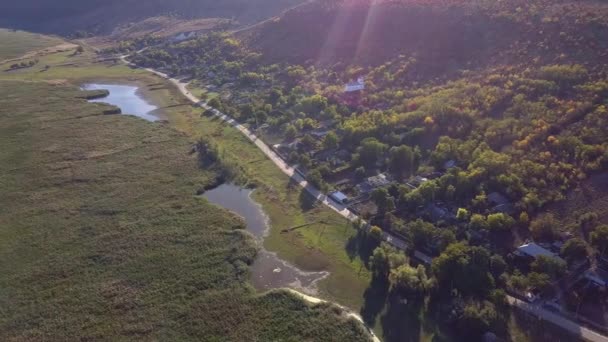 Flight River Small Village Autumn Moldova Republic Molovata Village River — Stock Video