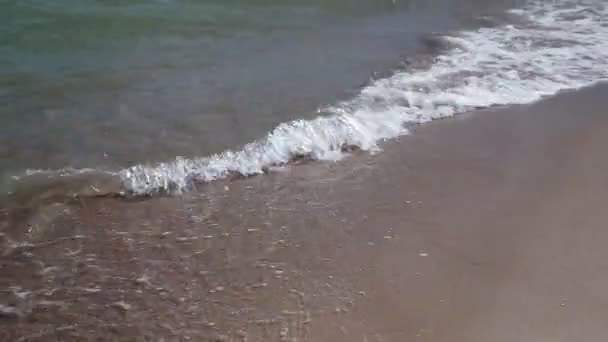 Closeup Sea Waves Washing Ashore Sandy Beach Movimento Lento — Vídeo de Stock