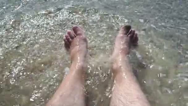 Men Legs Men Feet Sea Men Feet Seashore — Stock Video