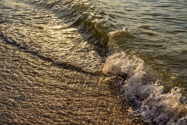 Soft wave of the sea on the sandy beach on sunrise — Stock Photo, Image