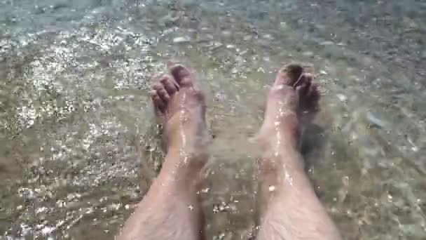 Men Legs Men Feet Sea Men Feet Seashore — Stock Video