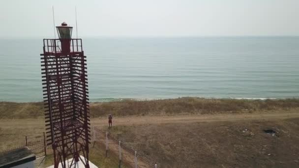 Aerial View Lighthouse Sea — 비디오