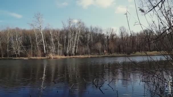 Vue sur le lac dans un parc municipal. Début printemps 