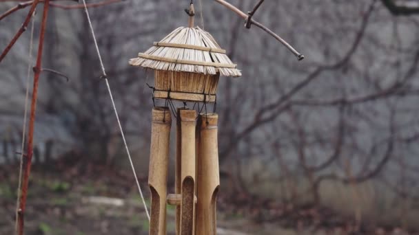 Větrné Zvonky Zpívají Meditační Zahradě — Stock video