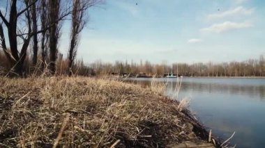Şehir parkındaki göl manzarası. Baharın başlarında