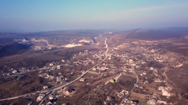 Flight Small Village Small Church Center Sunny Spring Day — Stock Video