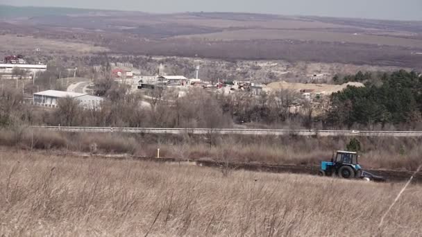 Tractor Plows Field Spring — Stock Video