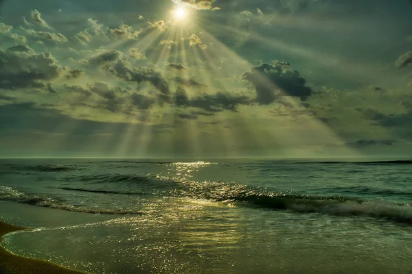 Beautiful Sunset Sea Reflection Water Majestic Clouds Sky — Stock Photo, Image