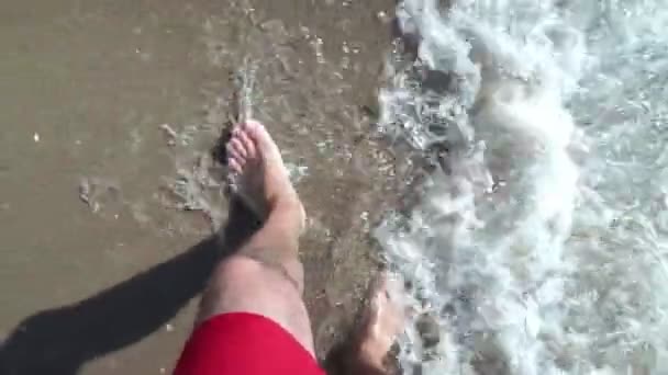 Strand Schuimige Oceaan Zeegolven Die Zand Wassen Golven Raken Zandstrand — Stockvideo