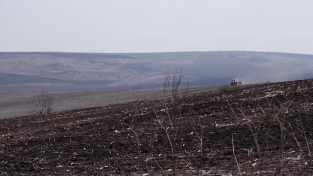 Trator Com Semeadora Montada Realizando Semeadura Direta Culturas Campo Agrícola — Vídeo de Stock