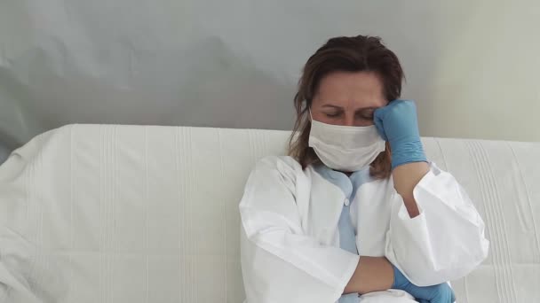 Portrait Female Doctor Surgeon Feeling Exhausted Frustrated Very Tired White — Stock Video