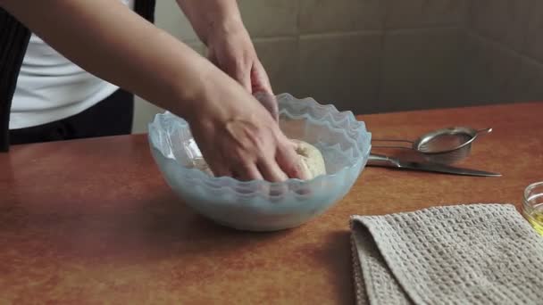 Woman Prepares Dough Home Baking — Stock Video