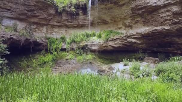 Vuelo Sobre Cascada Pequeña Bosque Verde Filmado Con Dron 30Fps — Vídeos de Stock