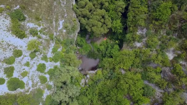 Vol Dessus Petites Cascades Dans Forêt Verte Filmé Avec Drone — Video