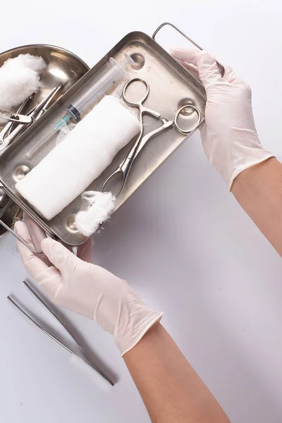 Dental Appliances Sterile Packaging Dentist Hand Gloves — Stock Photo, Image