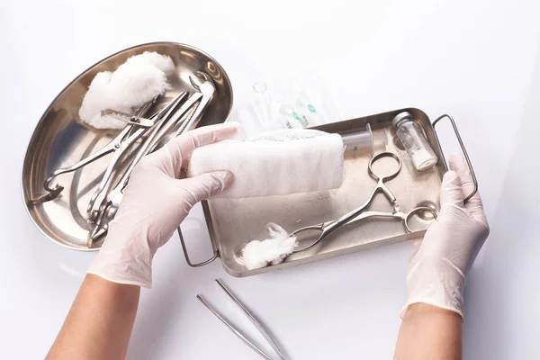 Dental Appliances Sterile Packaging Dentist Hand Gloves — Stock Photo, Image