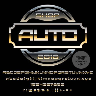 Lüks araba için altın Logo Tasarım ve Sportcar Dükkanı. Vektör alfabe ayarlayın. Yaratıcı yazı tipi grafik stili içerir