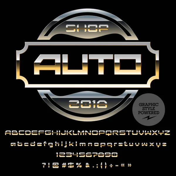 Lüks araba için altın Logo Tasarım ve Sportcar Dükkanı. Vektör alfabe ayarlayın. Yaratıcı yazı tipi grafik stili içerir