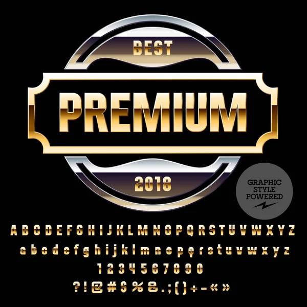 Vektör altın ve krom Logo şablonu. Harf, sayı, sembolleri trendy kümesi. Grafik stili yazı tipi