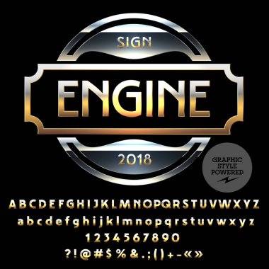 Vektör Logo motosiklet ve araba dükkan için altın ve gümüş. Altın yazı tipi grafik stili içerir.