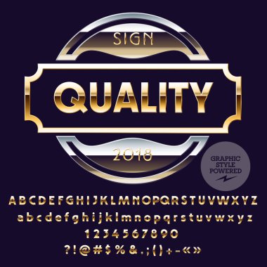 Vektör altın ve gümüş Logo şablonu. Lüks ayarla harfler, sayılar, simgeler. Grafik stili yazı tipi