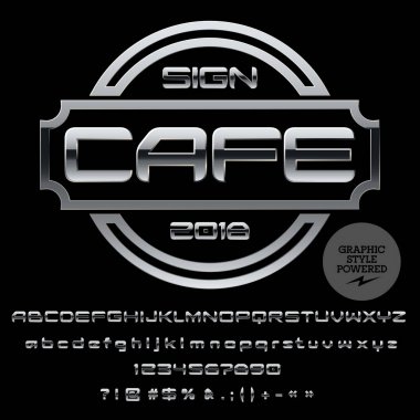 Elit Cafe için vektör gümüş Logo şablonu. Lüks ayarla harfler, sayılar, simgeler. Grafik stili yazı tipi