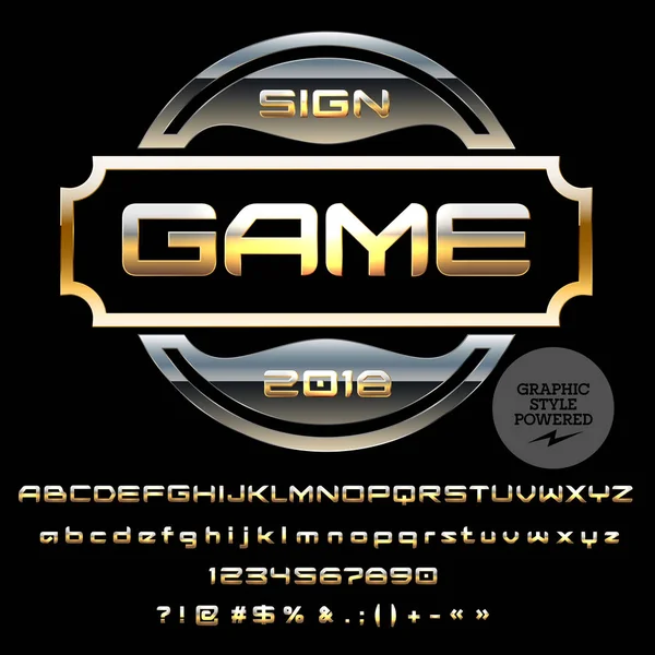 Altın alfabesi harfleri, sayıları ve noktalama işaretlerini simgeler kümesi. Yazı tipi grafik stili içerir. Vektör Logo metin ile geldi